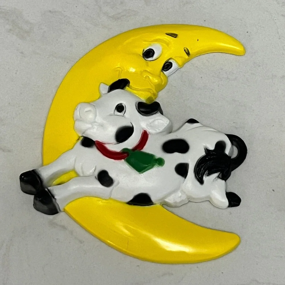 Vtg Burwood Products Nursery Rhyme Wall Plaques Decor Cow Moon Humpty Dumpty Set
